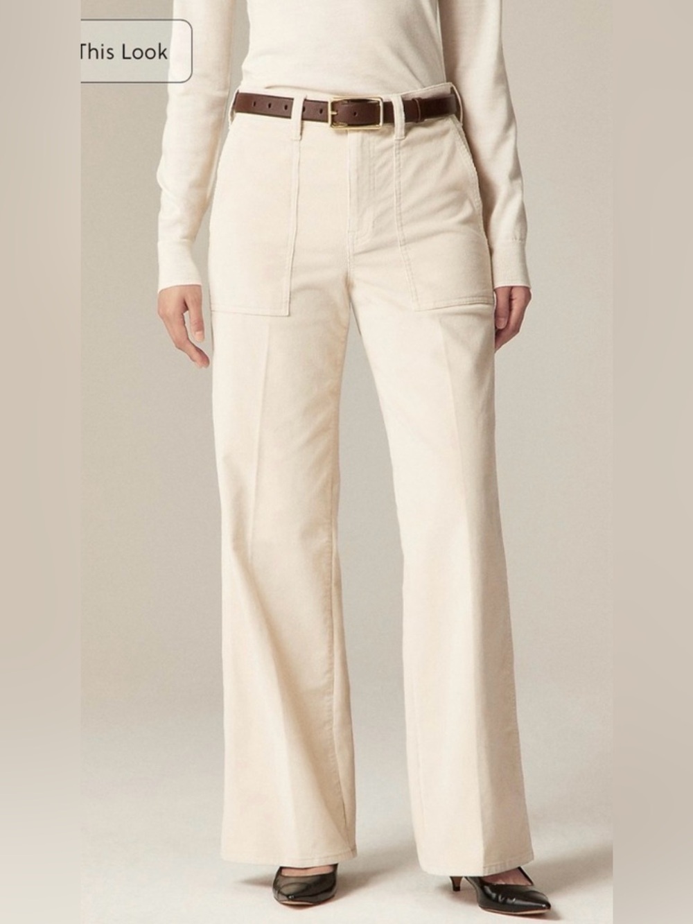 J.Crew Camp-pocket wide-leg pant in stretch corduroy in pale bone - Picture 2 of 13